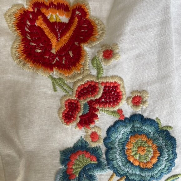 Johnny Was White 100% Linen Embroidered wide leg pants size Large - Picture 6 of 6